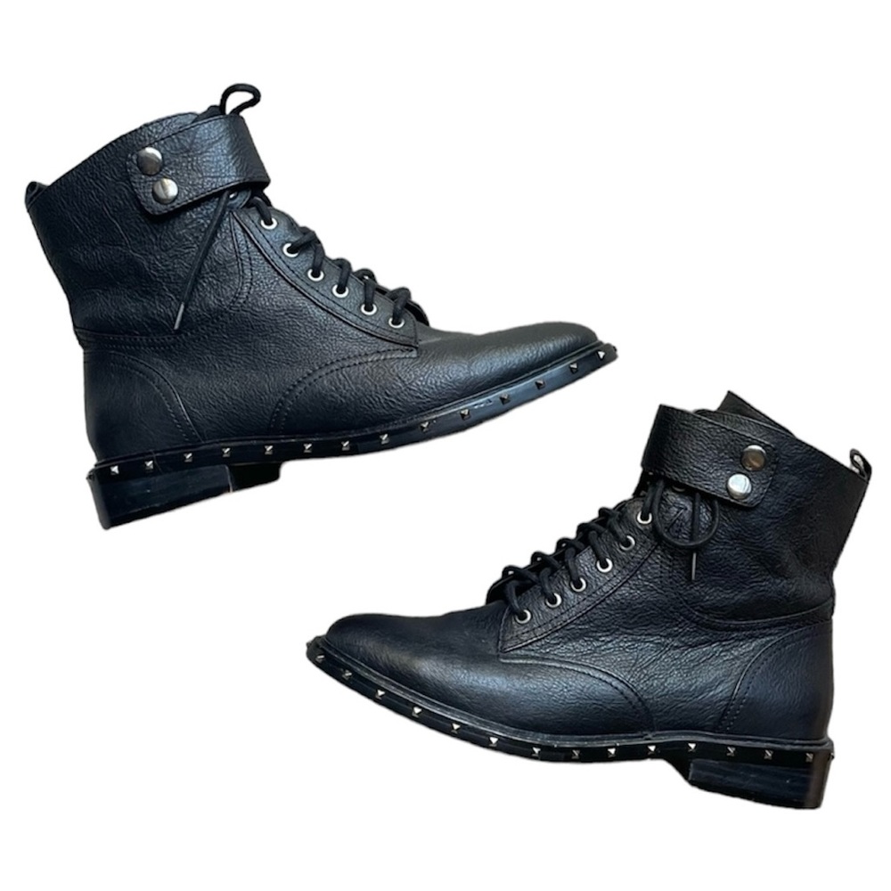 Vince Camuto Talorini Black Leather Studded Ankle Boots